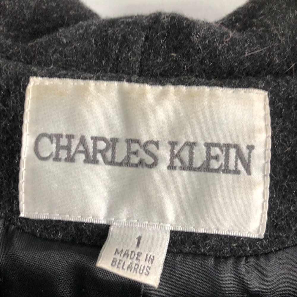 Charles Klein wool coat with rabbit fur hood